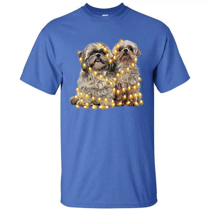 Shih Tzu Dog Lights Decoration Santa Hat Christmas Xmas Gift Tall T-Shirt