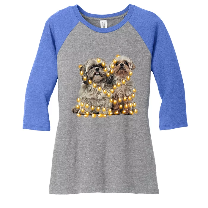 Shih Tzu Dog Lights Decoration Santa Hat Christmas Xmas Gift Women's Tri-Blend 3/4-Sleeve Raglan Shirt