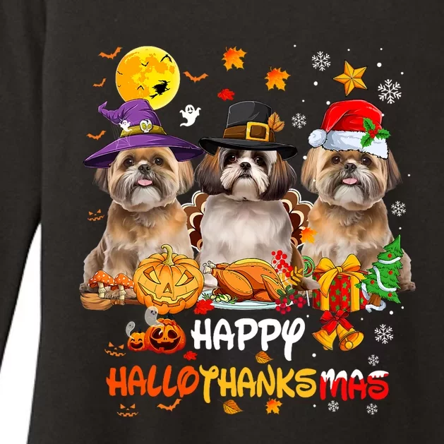 Shih Tzu Dog Happy Halloween Thanksgiving Merry Christmas Womens CVC Long Sleeve Shirt