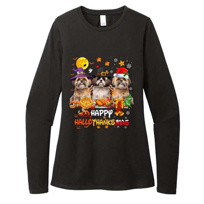 Shih Tzu Dog Happy Halloween Thanksgiving Merry Christmas Womens CVC Long Sleeve Shirt