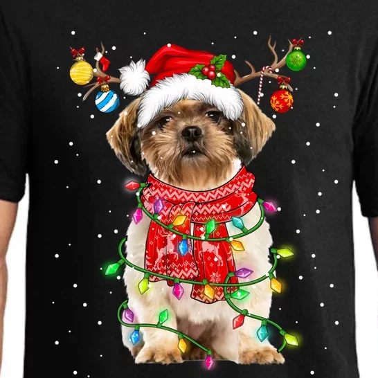 Shih Tzu Dog Lover Santa Hat Christmas Xmas Lights Gift Pajama Set