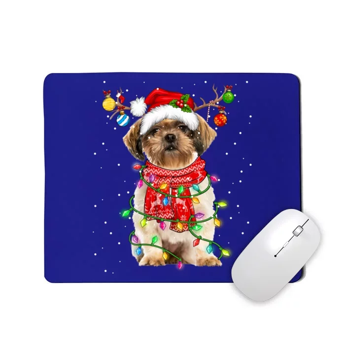 Shih Tzu Dog Lover Santa Hat Christmas Xmas Lights Gift Mousepad