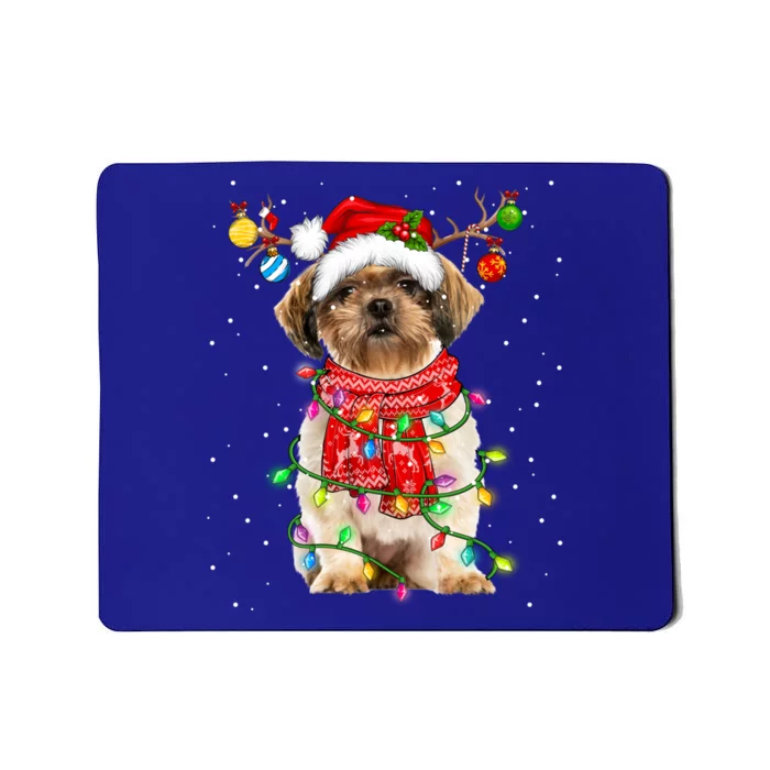 Shih Tzu Dog Lover Santa Hat Christmas Xmas Lights Gift Mousepad