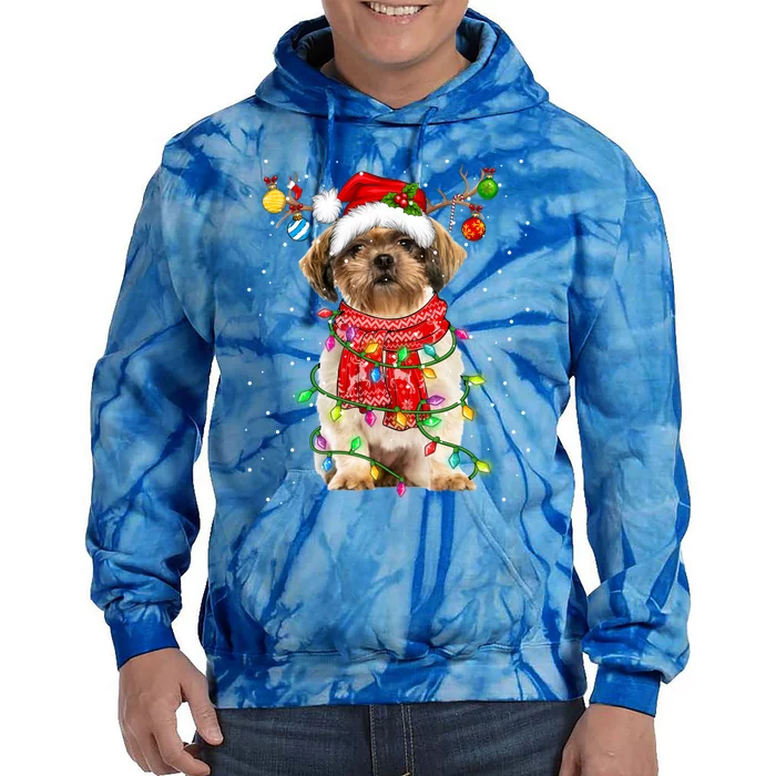 Shih Tzu Dog Lover Santa Hat Christmas Xmas Lights Gift Tie Dye Hoodie