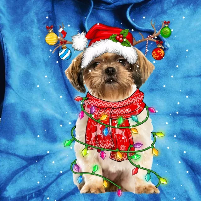 Shih Tzu Dog Lover Santa Hat Christmas Xmas Lights Gift Tie Dye Hoodie