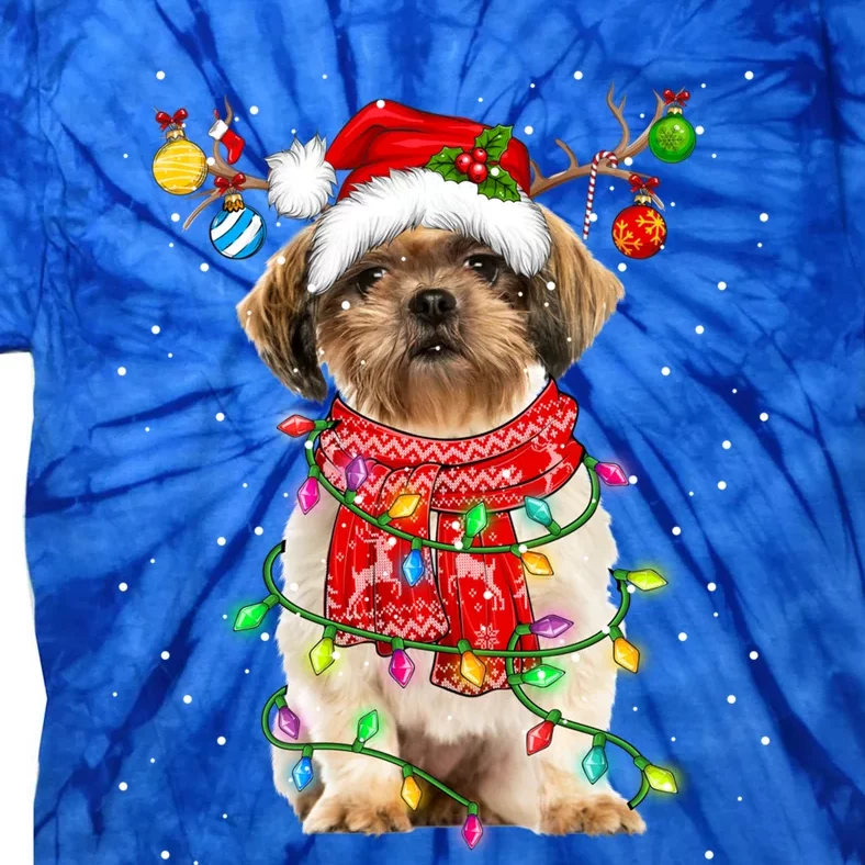 Shih Tzu Dog Lover Santa Hat Christmas Xmas Lights Gift Tie-Dye T-Shirt