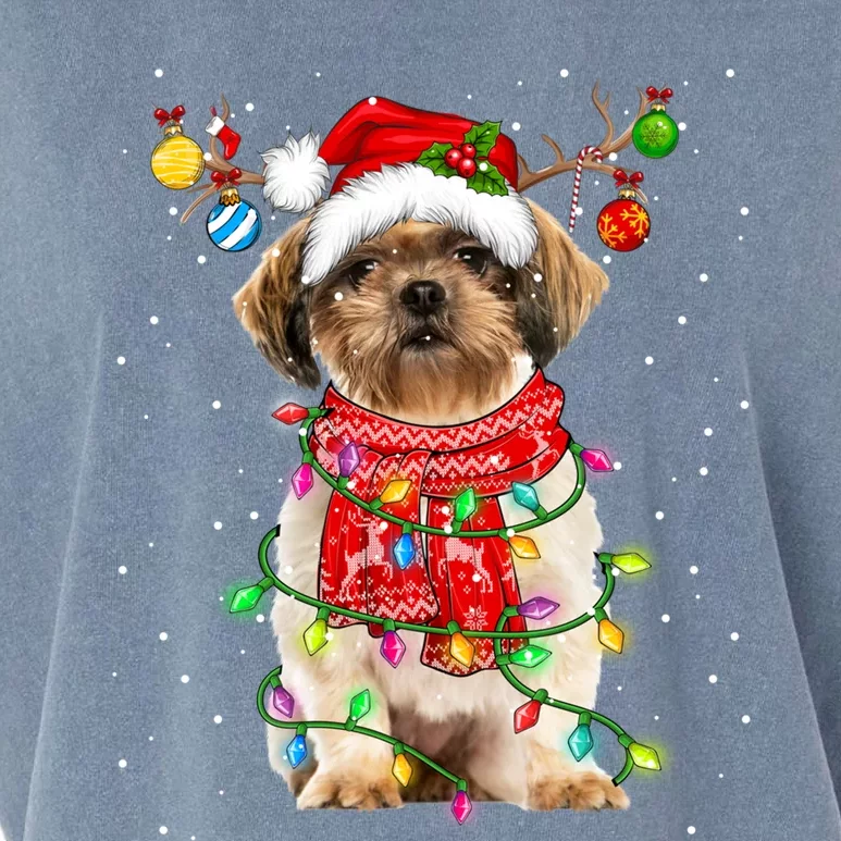 Shih Tzu Dog Lover Santa Hat Christmas Xmas Lights Gift Garment-Dyed Women's Muscle Tee