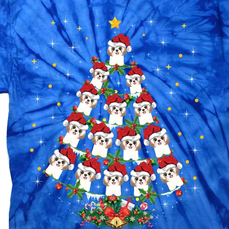 Shih Tzu Dog Lover Xmas Santa Hat Shih Tzu Christmas Tree Cool Gift Tie-Dye T-Shirt