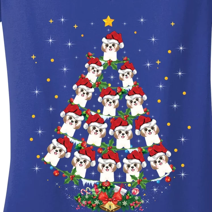 Shih Tzu Dog Lover Xmas Santa Hat Shih Tzu Christmas Tree Cool Gift Women's V-Neck T-Shirt