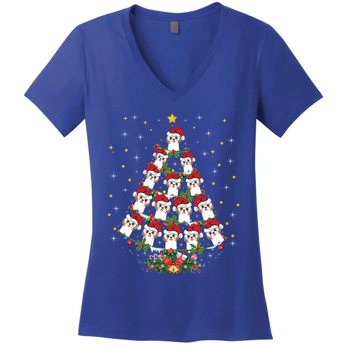 Shih Tzu Dog Lover Xmas Santa Hat Shih Tzu Christmas Tree Cool Gift Women's V-Neck T-Shirt