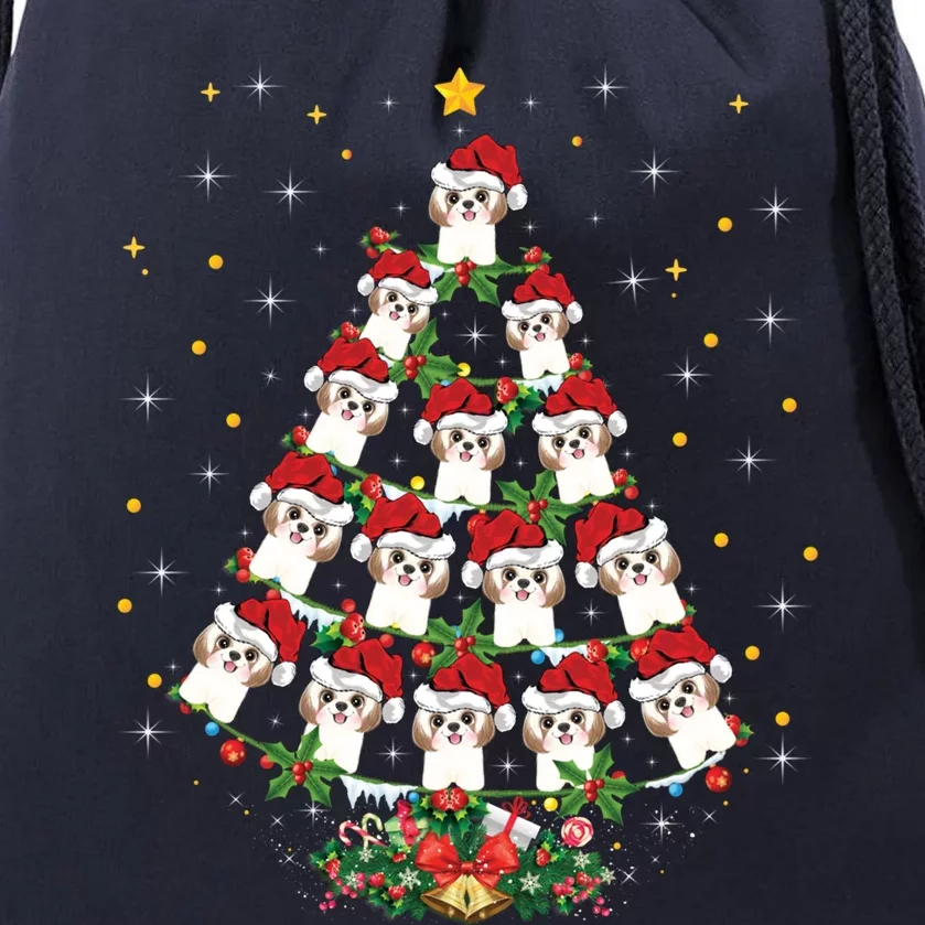 Shih Tzu Dog Lover Xmas Santa Hat Shih Tzu Christmas Tree Cool Gift Drawstring Bag