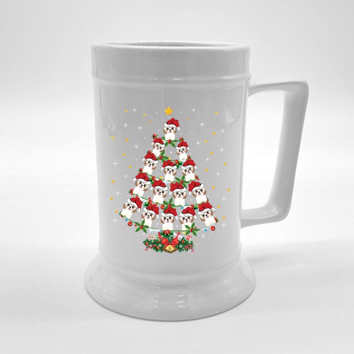 Shih Tzu Dog Lover Xmas Santa Hat Shih Tzu Christmas Tree Cool Gift Front & Back Beer Stein