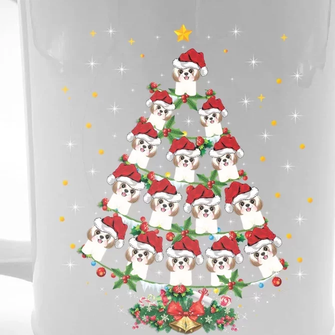 Shih Tzu Dog Lover Xmas Santa Hat Shih Tzu Christmas Tree Cool Gift Front & Back Beer Stein