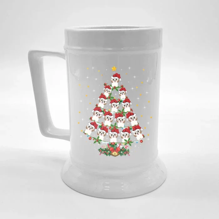 Shih Tzu Dog Lover Xmas Santa Hat Shih Tzu Christmas Tree Cool Gift Front & Back Beer Stein