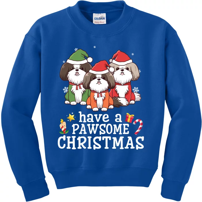 Shih Tzu Dogs Merry Mother Father Have A Pawsome Christmas Great Gift Kids Sweatshirt