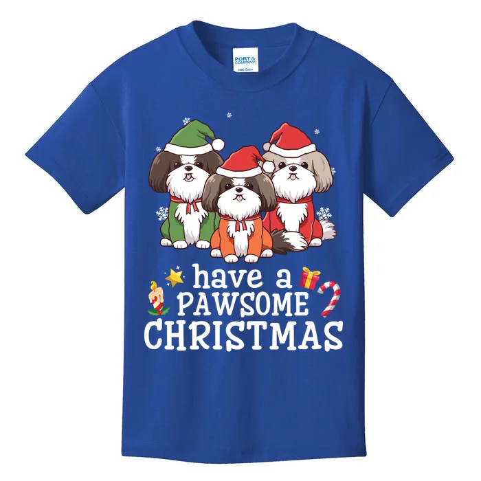 Shih Tzu Dogs Merry Mother Father Have A Pawsome Christmas Great Gift Kids T-Shirt