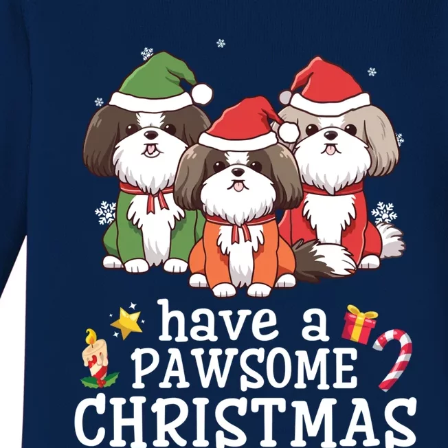 Shih Tzu Dogs Merry Mother Father Have A Pawsome Christmas Great Gift Baby Long Sleeve Bodysuit