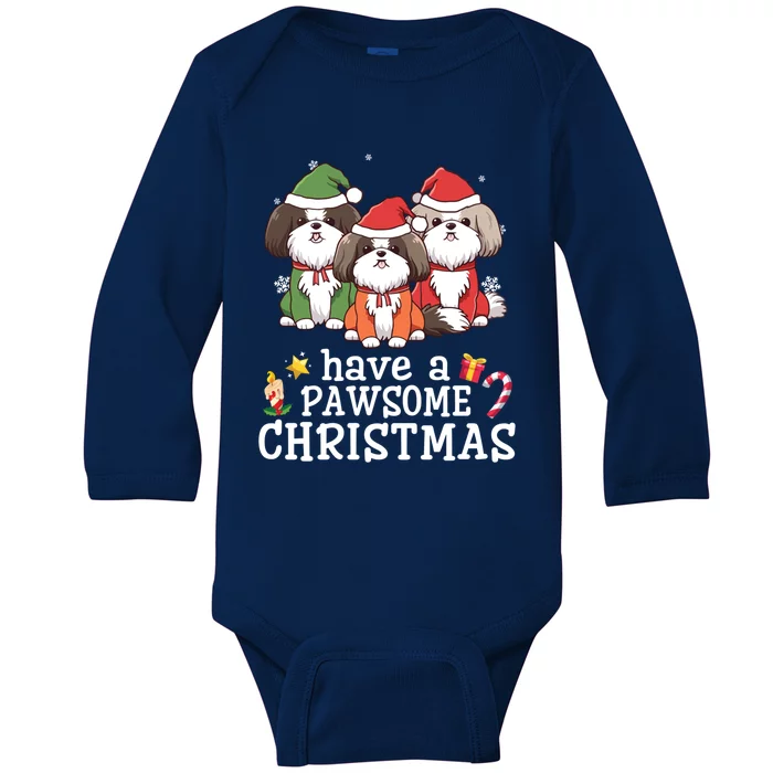 Shih Tzu Dogs Merry Mother Father Have A Pawsome Christmas Great Gift Baby Long Sleeve Bodysuit