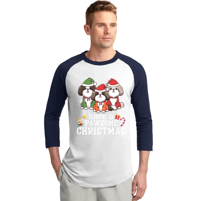 Shih Tzu Dogs Merry Mother Father Have A Pawsome Christmas Great Gift Baseball Sleeve Shirt