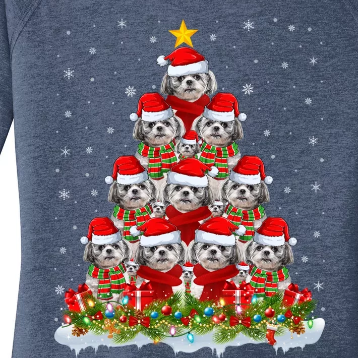 Shih Tzu Dog Lover Xmas Tree Santa Christmas Shih Tzu Gift Women's Perfect Tri Tunic Long Sleeve Shirt