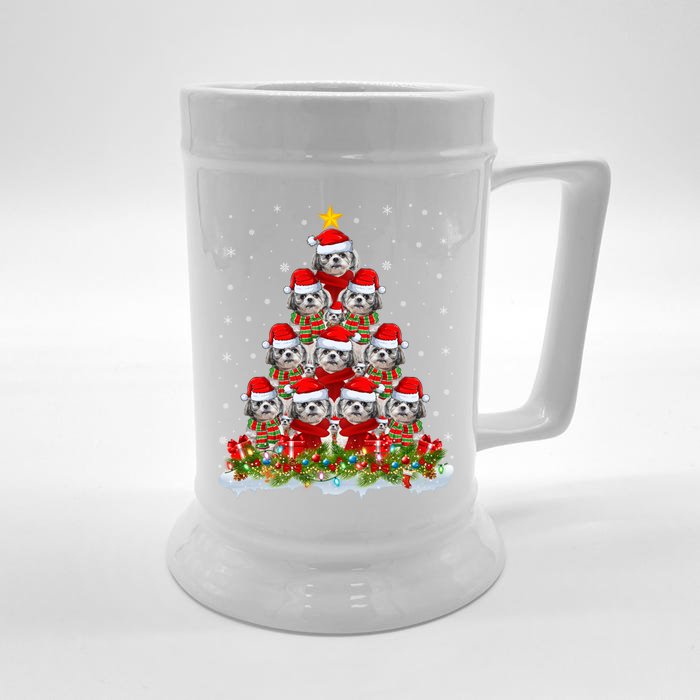 Shih Tzu Dog Lover Xmas Tree Santa Christmas Shih Tzu Gift Front & Back Beer Stein