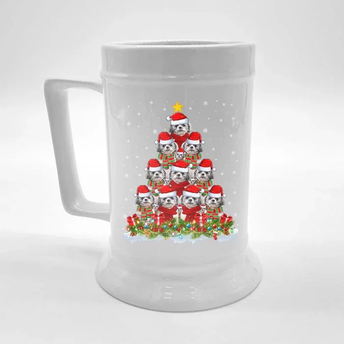 Shih Tzu Dog Lover Xmas Tree Santa Christmas Shih Tzu Gift Front & Back Beer Stein