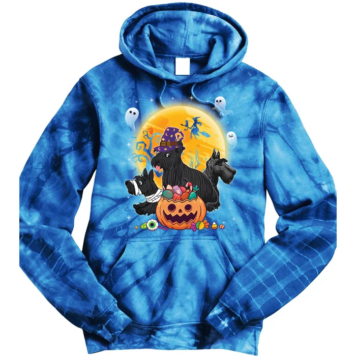 Scottish Terrier Dog Mummy Witch Moon Ghosts Happy Halloween Gift Tie Dye Hoodie