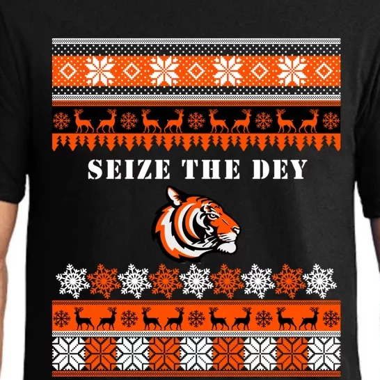 Seize The Day Ugly Funny Gift Bengal Tiger Head Christmas Sweater Gift Pajama Set