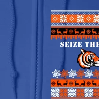 Seize The Day Ugly Funny Gift Bengal Tiger Head Christmas Sweater Gift Full Zip Hoodie