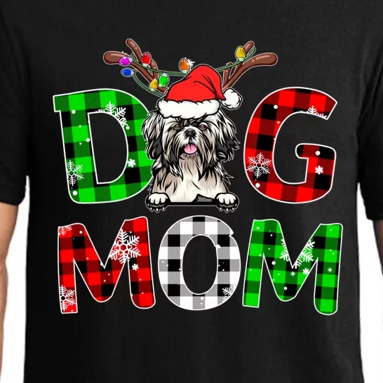 Shih Tzu Dog Mom Buffalo Plaid Xmas Pajama Reindeer Horn Gift Pajama Set