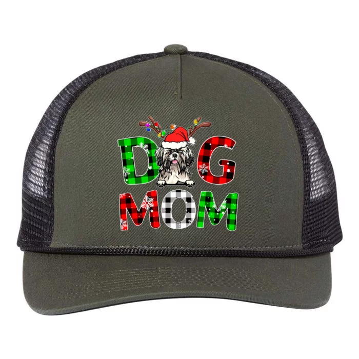 Shih Tzu Dog Mom Buffalo Plaid Xmas Pajama Reindeer Horn Gift Retro Rope Trucker Hat Cap