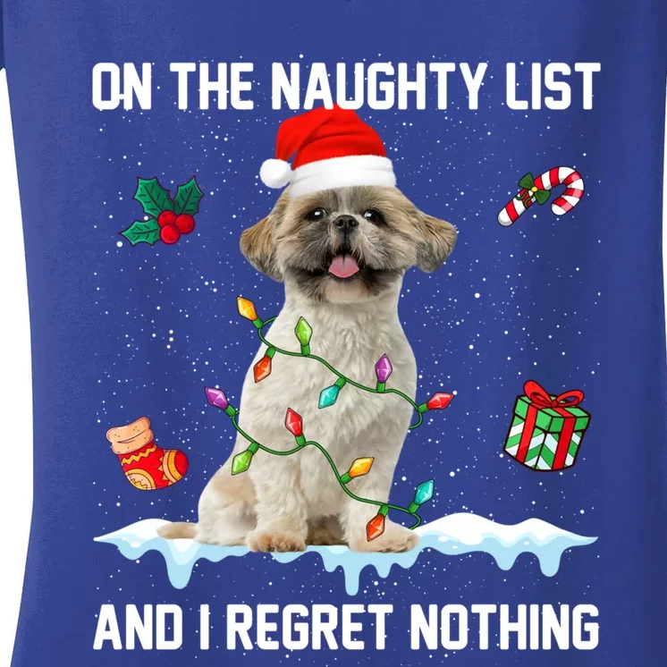 Shih Tzu Dog Naughty List And I Regret Nothing Xmas Gift Women's V-Neck T-Shirt