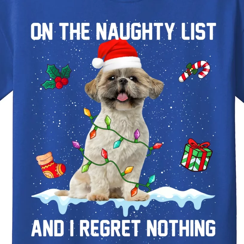 Shih Tzu Dog Naughty List And I Regret Nothing Xmas Gift Kids T-Shirt