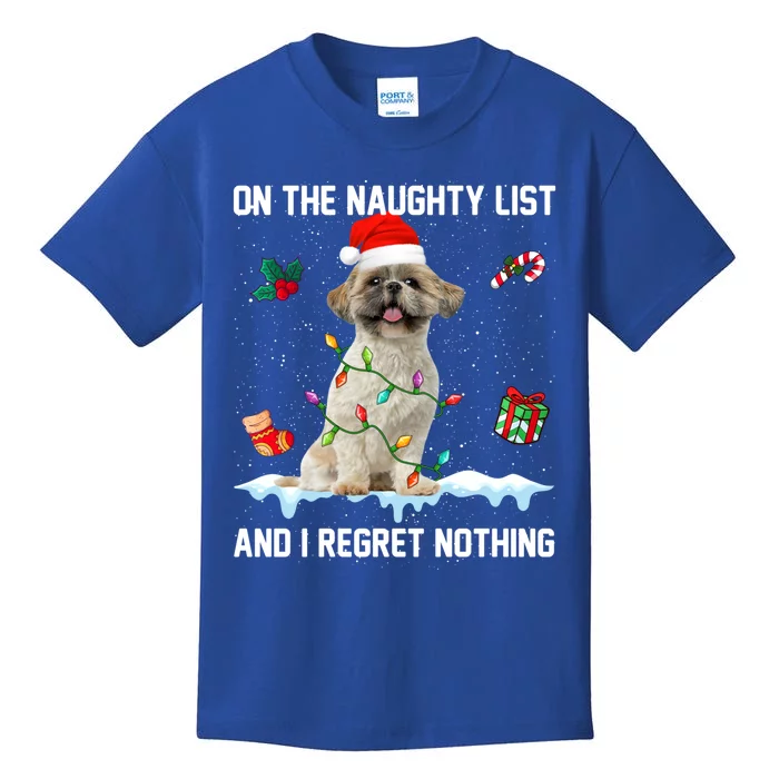 Shih Tzu Dog Naughty List And I Regret Nothing Xmas Gift Kids T-Shirt