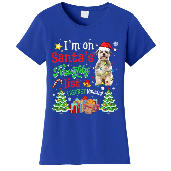 Shih Tzu Dog On Santa's Naughty Funny List Xmas Cool Gift Women's T-Shirt