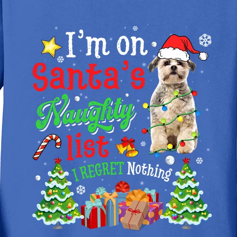 Shih Tzu Dog On Santa's Naughty Funny List Xmas Cool Gift Kids Long Sleeve Shirt