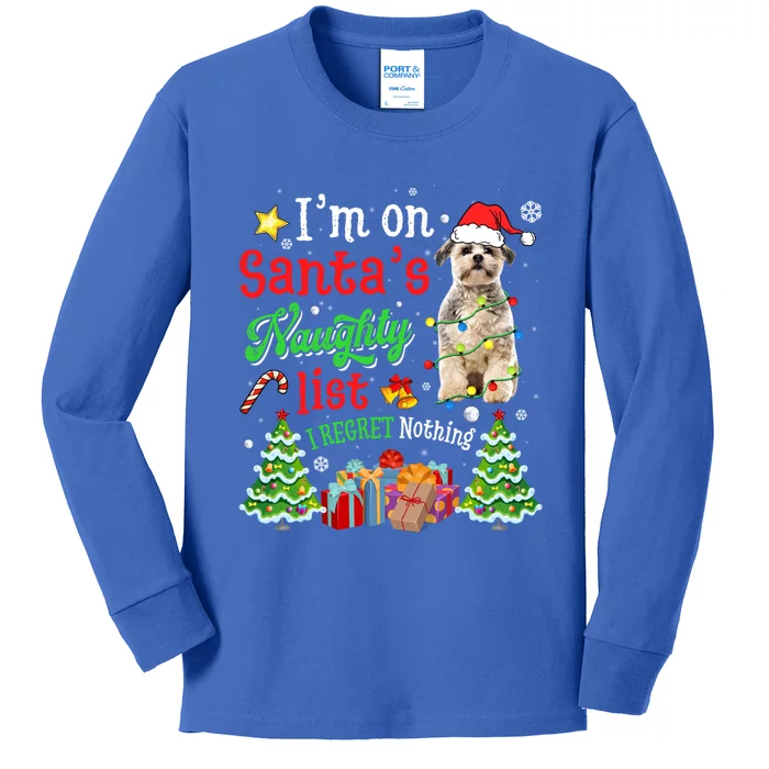 Shih Tzu Dog On Santa's Naughty Funny List Xmas Cool Gift Kids Long Sleeve Shirt