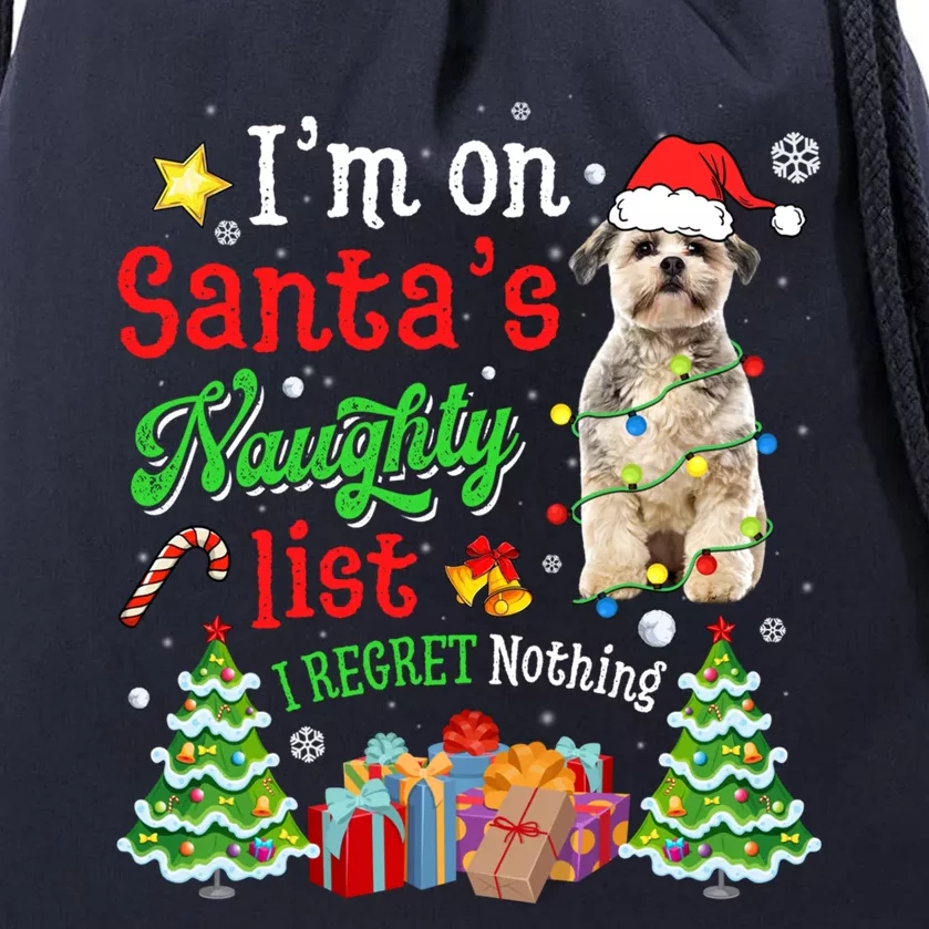 Shih Tzu Dog On Santa's Naughty Funny List Xmas Cool Gift Drawstring Bag