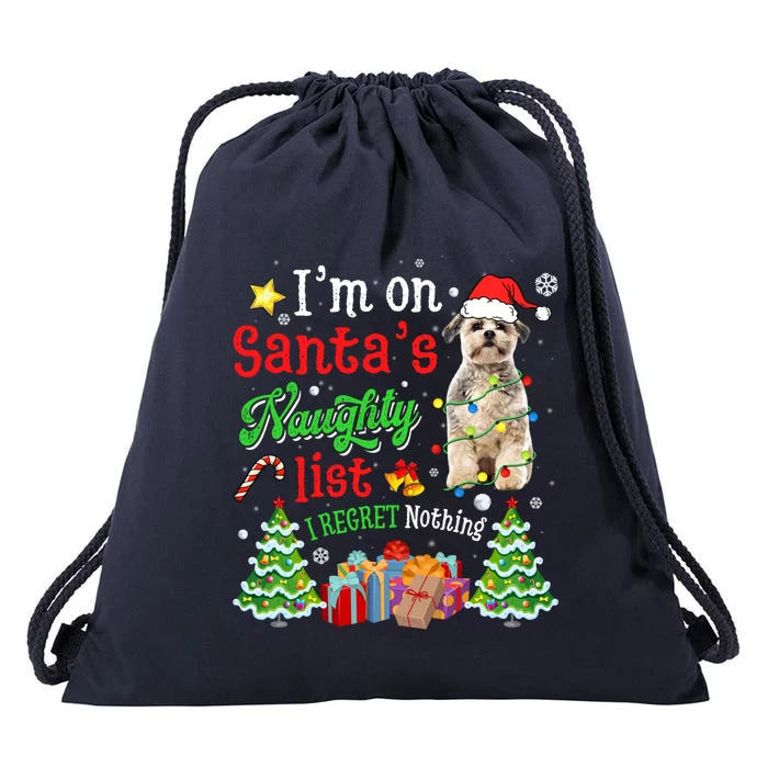 Shih Tzu Dog On Santa's Naughty Funny List Xmas Cool Gift Drawstring Bag