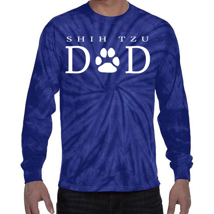 Shih Tzu Dad Dog Gift Paw Print Funny Tie-Dye Long Sleeve Shirt