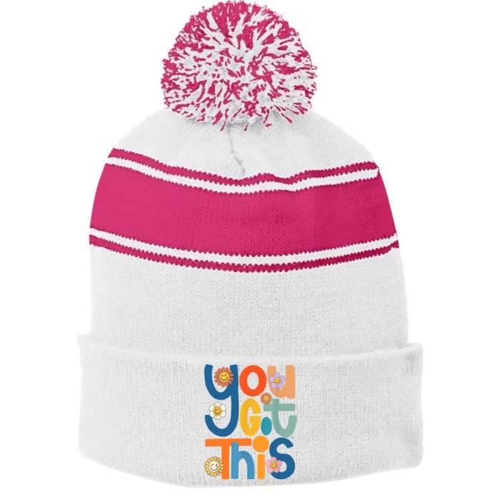 State Testing Day Motivational Teacher Groovy You Got This Stripe Pom Pom Beanie