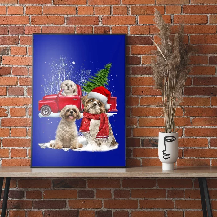 Shih Tzu Dog Riding Red Truck Christmas Tree Xmas Gift Poster