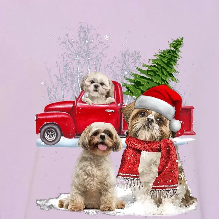 Shih Tzu Dog Riding Red Truck Christmas Tree Xmas Gift Garment-Dyed Sweatshirt