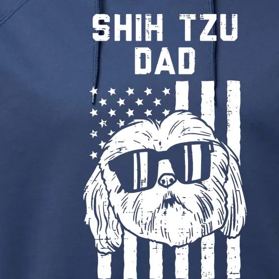 Shih Tzu Dad US Flag Cool Patriotic Dog Lover Owner Men Gift Performance Fleece Hoodie