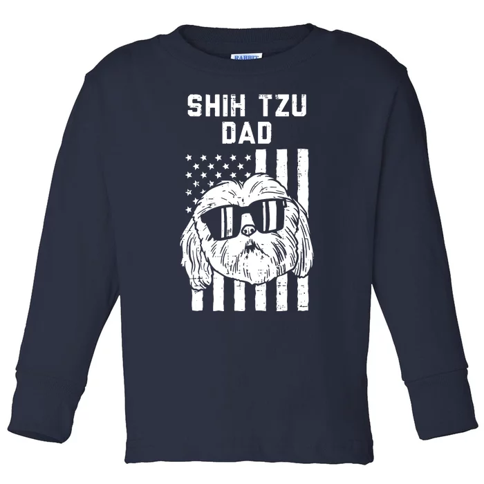 Shih Tzu Dad US Flag Cool Patriotic Dog Lover Owner Men Gift Toddler Long Sleeve Shirt