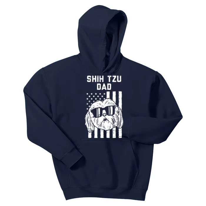 Shih Tzu Dad US Flag Cool Patriotic Dog Lover Owner Men Gift Kids Hoodie