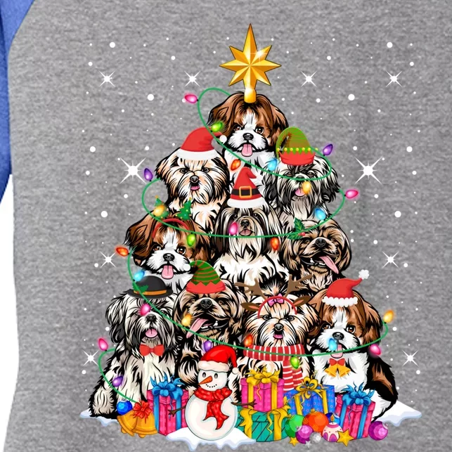 Shih Tzu Dog Tree Christmas Funny Xmas Pet Dog Lover Gift Women's Tri-Blend 3/4-Sleeve Raglan Shirt