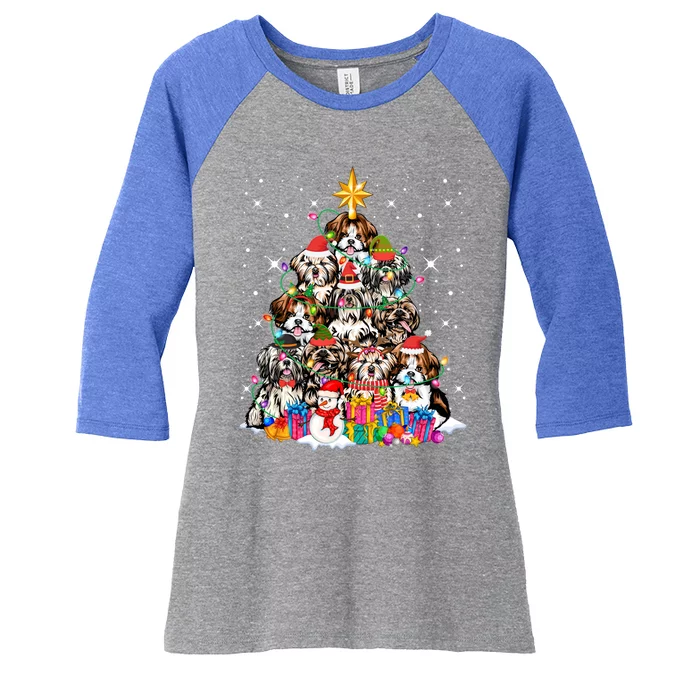 Shih Tzu Dog Tree Christmas Funny Xmas Pet Dog Lover Gift Women's Tri-Blend 3/4-Sleeve Raglan Shirt