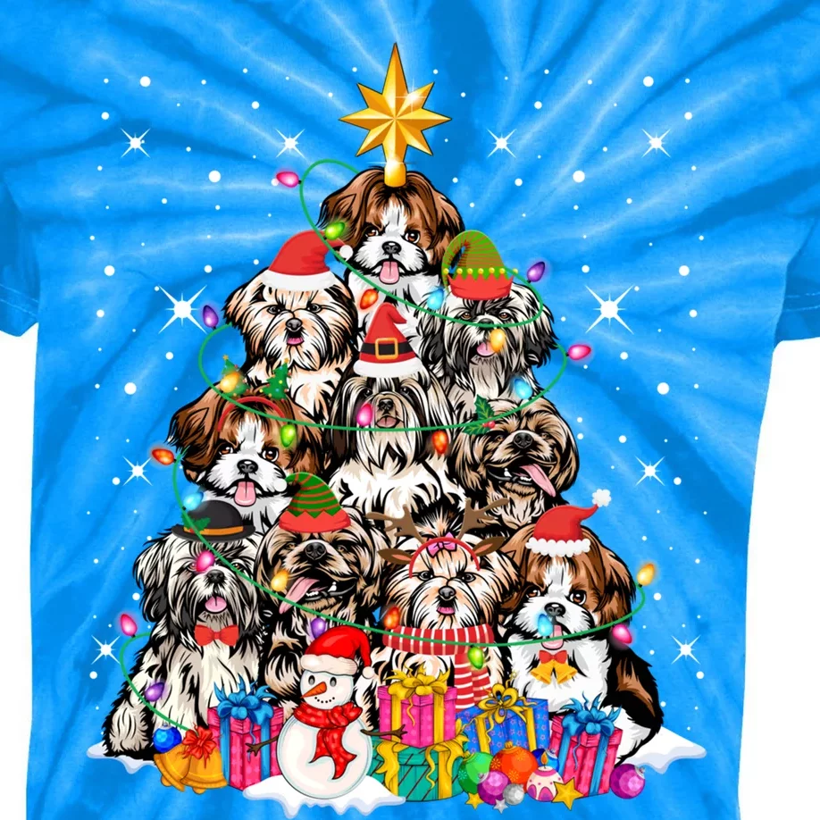 Shih Tzu Dog Tree Christmas Funny Xmas Pet Dog Lover Gift Kids Tie-Dye T-Shirt