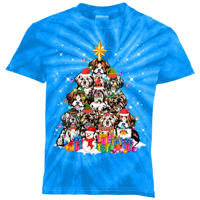 Shih Tzu Dog Tree Christmas Funny Xmas Pet Dog Lover Gift Kids Tie-Dye T-Shirt